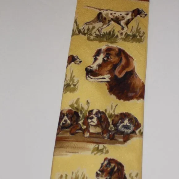 EUC, Pointer Hunting Dog Tie by Land' End From Puppy to Grown 100% Silk - Picture 2 of 6